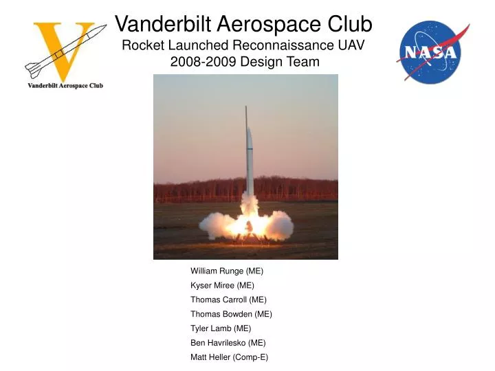 vanderbilt aerospace club rocket launched reconnaissance uav 2008 2009 design team