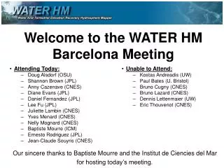 Welcome to the WATER HM Barcelona Meeting