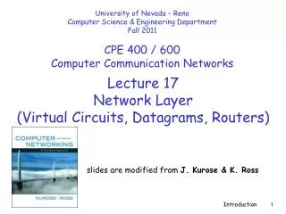 Lecture 17 Network Layer (Virtual Circuits, Datagrams, Routers)