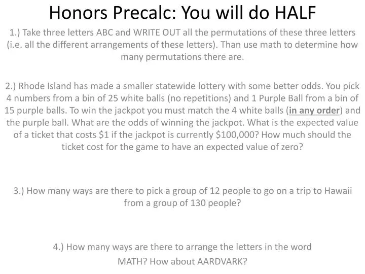 honors precalc you will do half