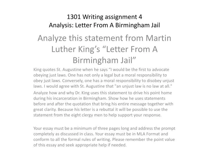1301 writing assignment 4 analysis letter from a birmingham jail