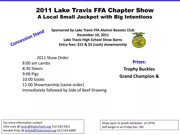 2011 lake travis ffa chapter show a local small jackpot with big intentions