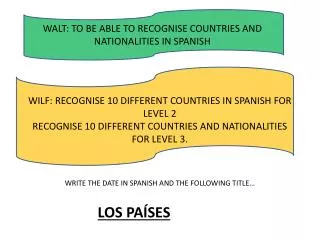 WALT: TO BE ABLE TO RECOGNISE COUNTRIES AND NATIONALITIES IN SPANISH