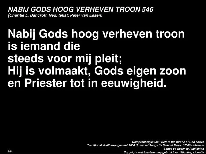 nabij gods hoog verheven troon 546 charitie l bancroft ned tekst peter van essen