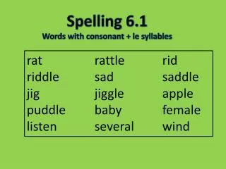 Spelling 6 .1 Words with consonant + le syllables
