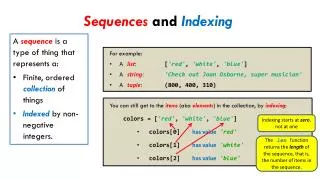 Sequences and Indexing