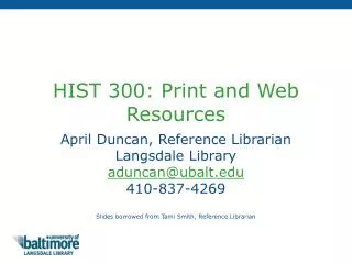 HIST 300: Print and Web Resources