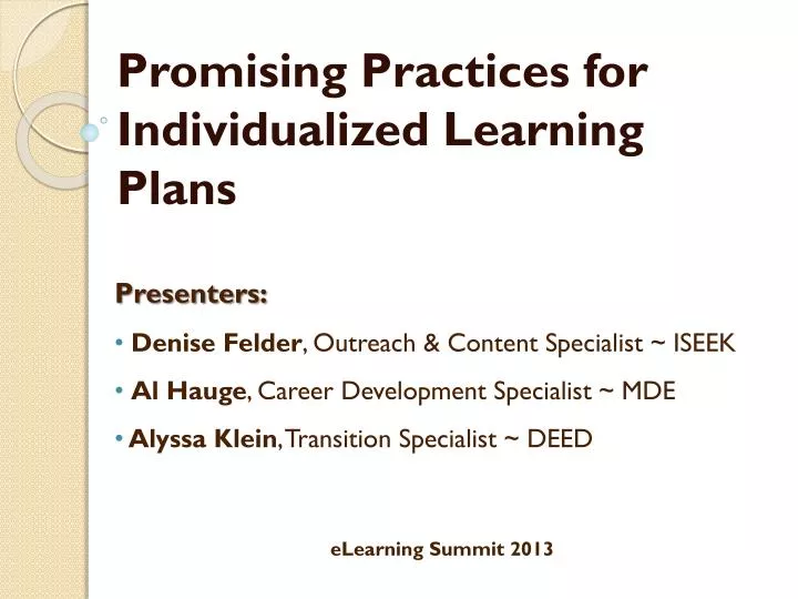 promising practices for individualized learning plans