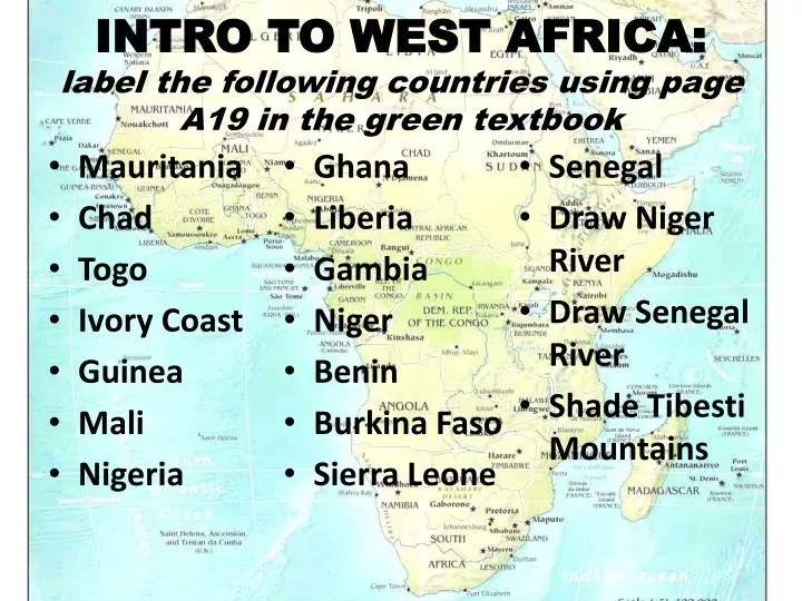 intro to west africa label the following countries using page a19 in the green textbook