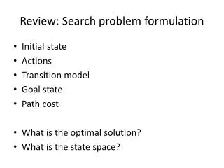 Review: Search problem formulation