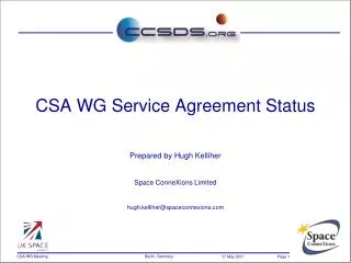 CSA WG Service Agreement Status