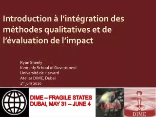 ryan sheely kennedy school of government universit de harvard atelier dime duba 1 er juin 2010