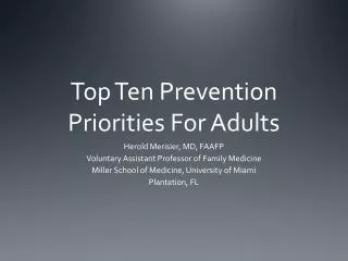 Top Ten Prevention Priorities For Adults