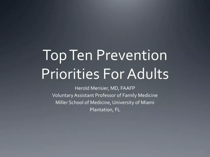 top ten prevention priorities for adults