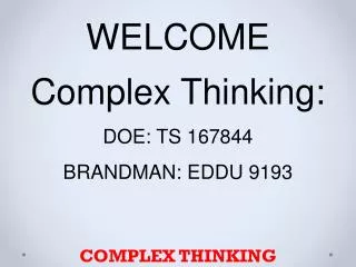 COMPLEX THINKING