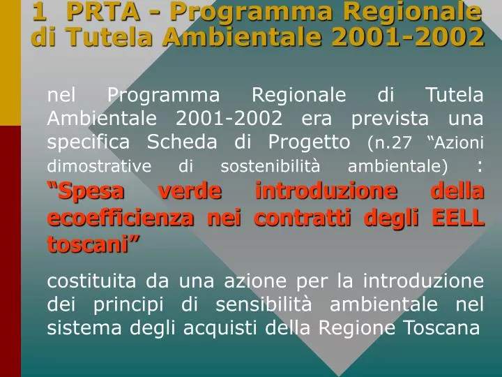 1 prta programma regionale di tutela ambientale 2001 2002
