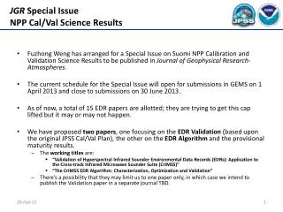JGR Special Issue NPP Cal/Val Science Results