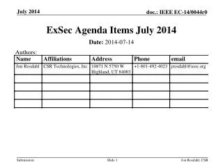 ExSec Agenda Items July 2014