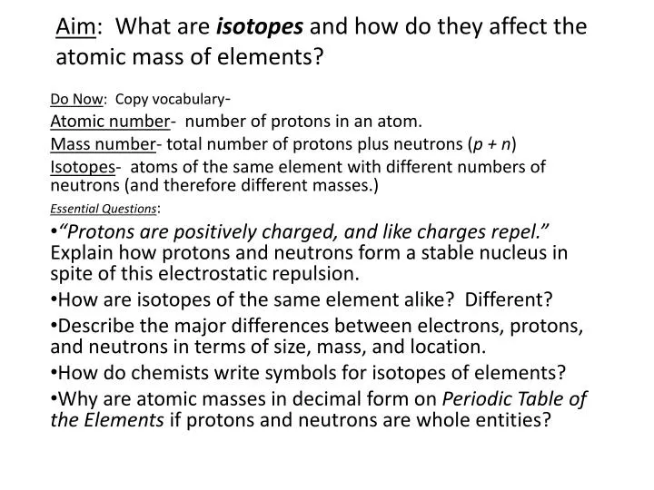 aim what are isotopes and how do they affect the atomic mass of elements