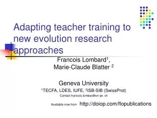 Adapting teacher training to new evolution research approaches