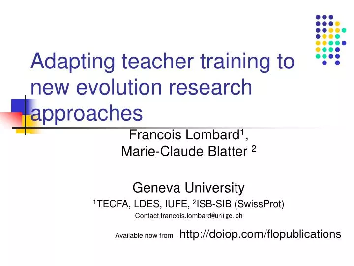 adapting teacher training to new evolution research approaches