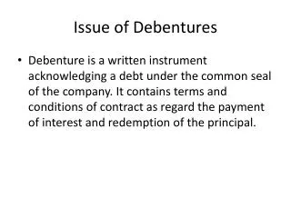 Issue of Debentures