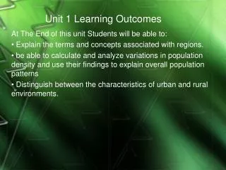 Unit 1 Learning Outcomes