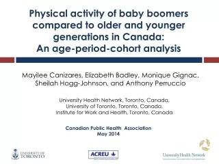 Physical activity of baby boomers compared to older and younger generations in Canada: