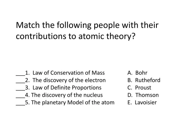 match the following people with their contributions to atomic theory
