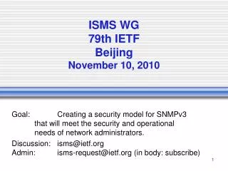ISMS WG 79th IETF Beijing November 10, 2010