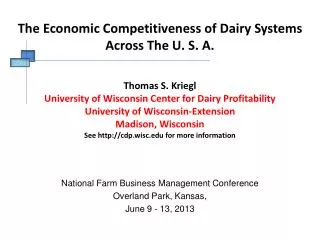 National Farm Business Management Conference Overland Park, Kansas, June 9 - 13, 2013