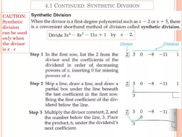 4 1 continued synthetic division