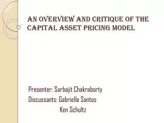 An Overview and critique of the capital asset pricing model