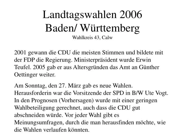 landtagswahlen 2006 baden w rttemberg wahlkreis 43 calw