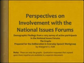 Perspectives on Involvement with the National Issues Forums