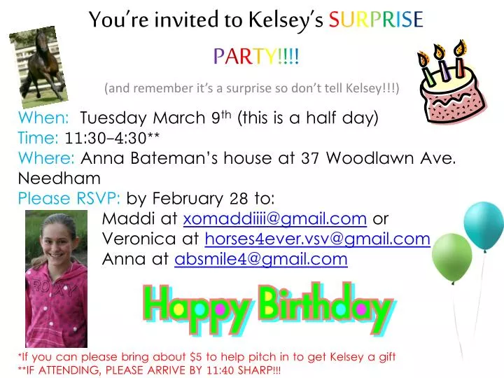you re invited to kelsey s s u r p r i s e p a r t y