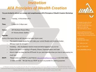 Invitation AFA Principles of Wealth Creation