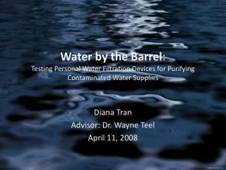 Diana Tran Advisor: Dr. Wayne Teel April 11, 2008