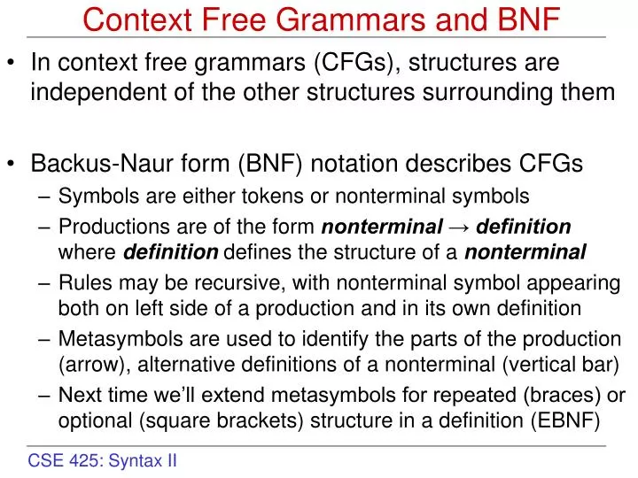 context free grammars and bnf