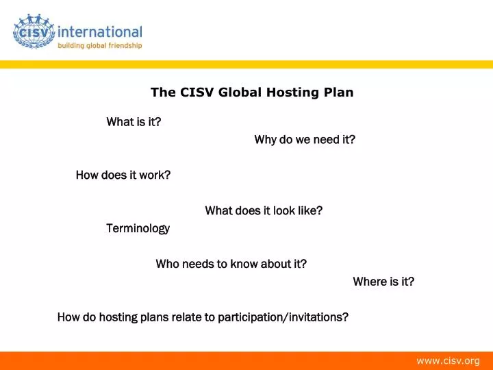 the cisv global hosting plan