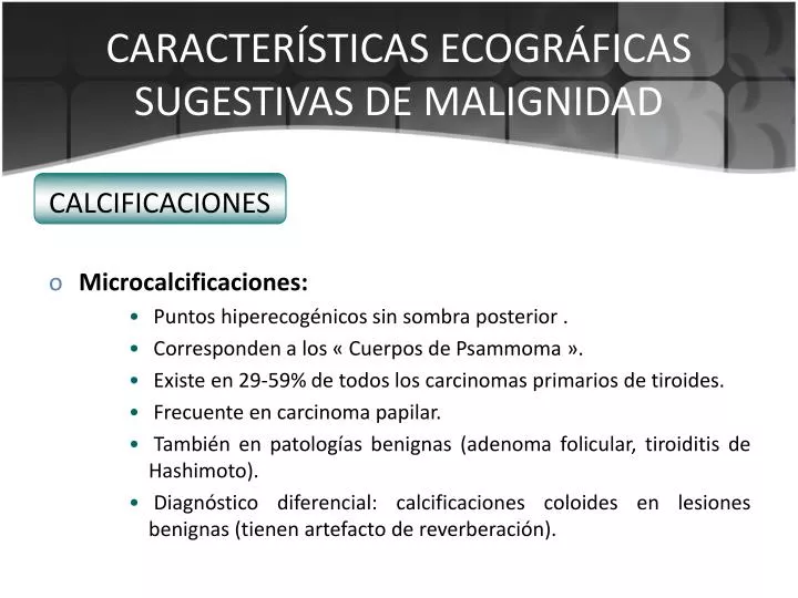 caracter sticas ecogr ficas sugestivas de malignidad