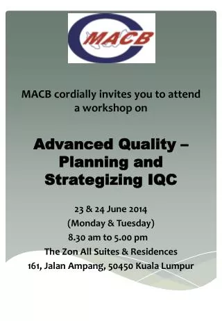 MACB cordially invites you to attend a workshop on