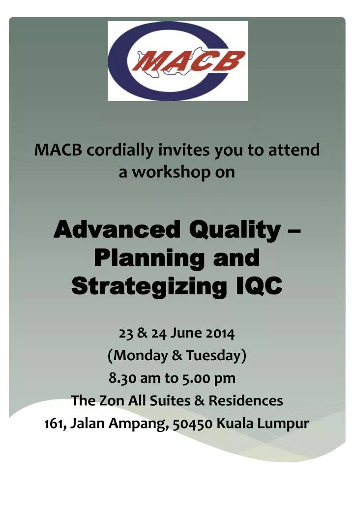 macb cordially invites you to attend a workshop on