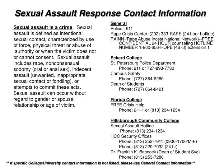 sexual assault response contact information