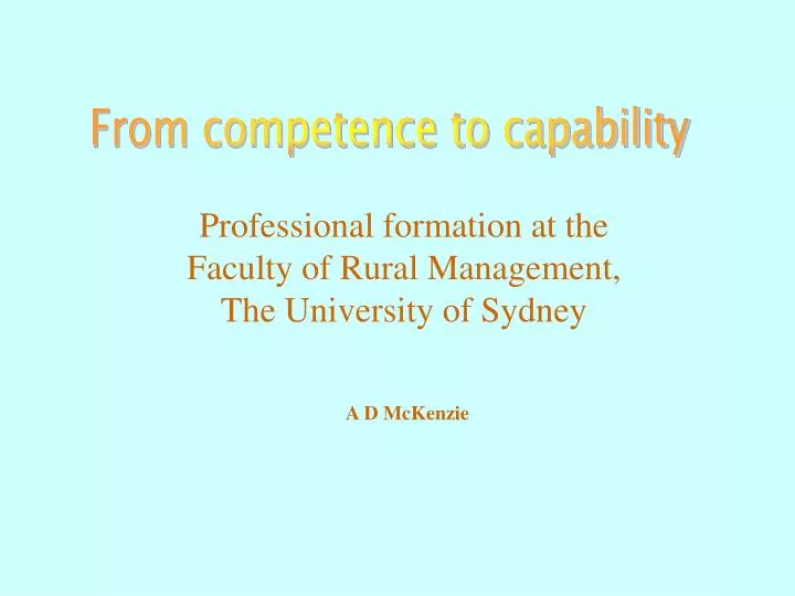 professional formation at the faculty of rural management the university of sydney
