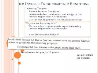 8.2 Inverse Trigonometric Functions
