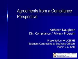 Agreements from a Compliance Perspective