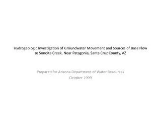 Prepared for Arizona Department of Water Resources October 1999