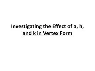 Investigating the Effect of a, h, and k in Vertex Form