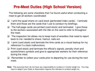 Pre-Meet Duties (High School Version)